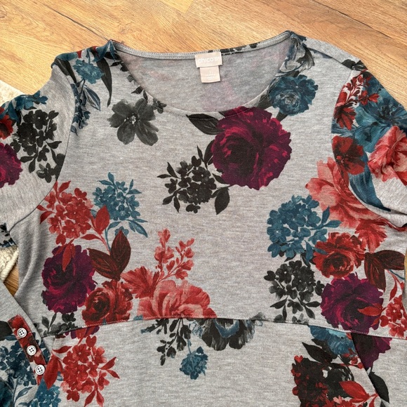 Chico’s Hi-Lo Floral Print Long Sleeve Knit Tunic Sz. M/8 (1) - Picture 4 of 10